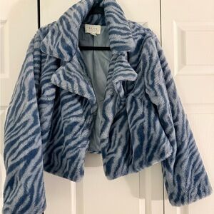 HYFVE Blue Zebra Print Faux Fur Jacket